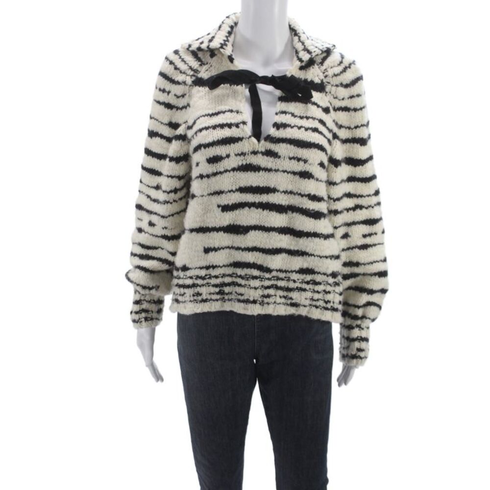 Ulla Johnson Unisex Dark Gray Striped Merino Collared Tie Sweater Size L